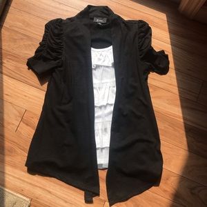 Byer Girl Black Cardigan with White Ruffle Top